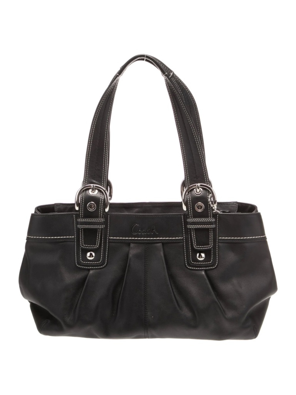Coach Black Leather Shoulder Bag with White Contrast Stitching